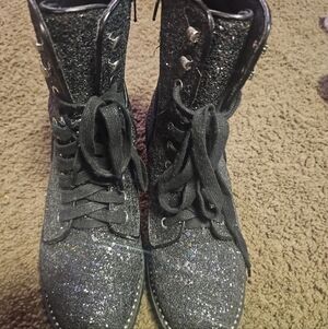 Portland Brand Glitter Combat Boots Side ZIP EUC SIZE 9